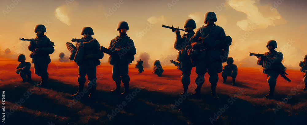 Artistic concept painting of a soldiers on battlefield, background illustration.