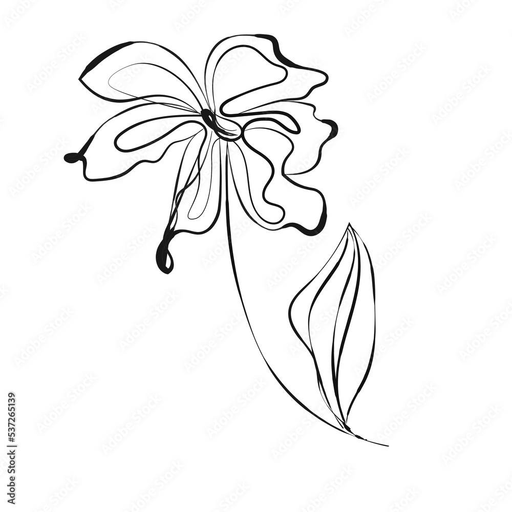 Ink drawing of a flower. Isolated on white background.