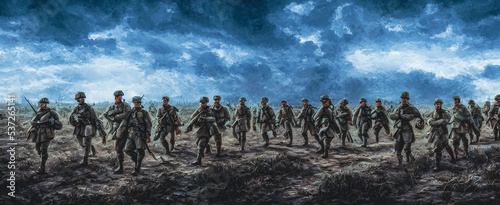 Artistic concept painting of a soldiers on battlefield  background illustration.