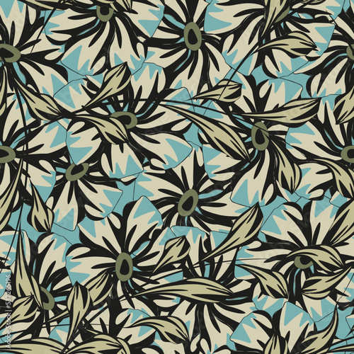 Seamless pattern with flowers. Graphic arts. Sketch. Stylized as watercolor and ink.