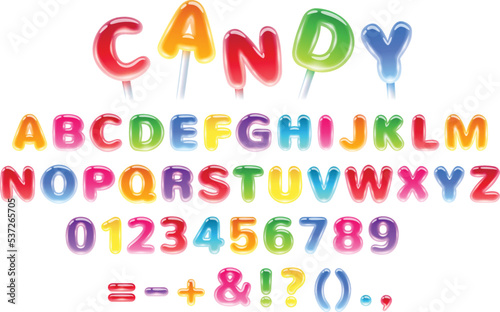 Colorful hard candy abc vector illustration. Sweets letters design.