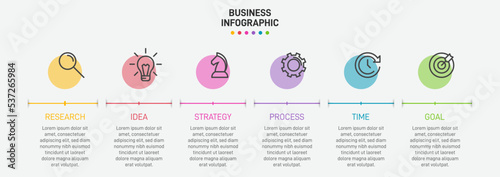 Vertical infographic design with icons and 6 options or steps. Thin line. Infographics business concept. Can be used for info graphics, flow charts, presentations, mobile web sites, printed materials.