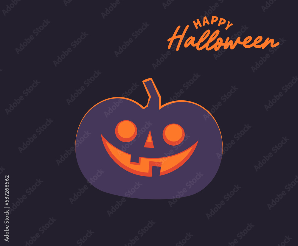 Halloween pumpkin illustration. Funny Jack O Lantern glowing from inside. Flat design on dark background. Halloween pumpkin illustration. Funny Jack O Lantern glowing from inside. Flat design on dark background.