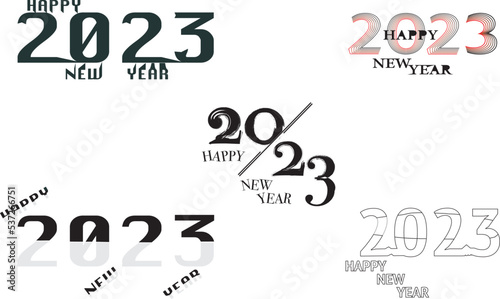 2023 Happy New Year logo text design. 2023 number design template merry christmas . Vector illustration with black labels isolated on purple background.