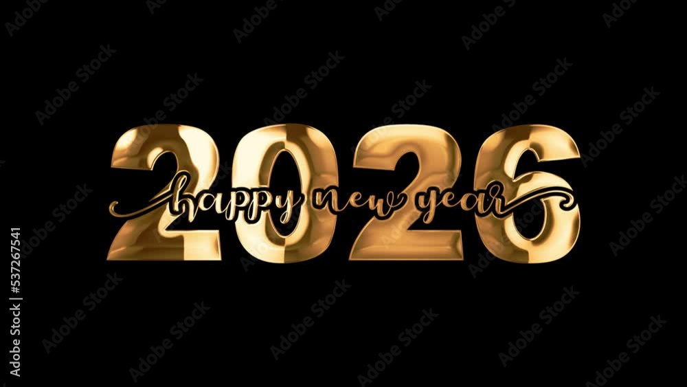 Happy new year 2026 Typography Golden text animation appear on black ...