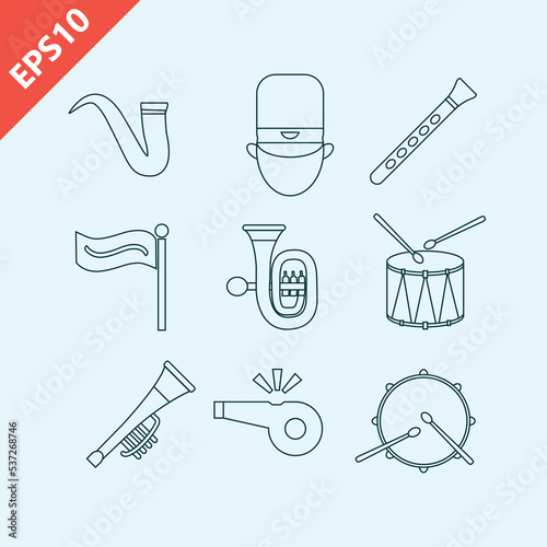 hand drawn marching band icons design vector flat isolated vector illustration