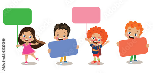 cute kids holding banneryour text here
