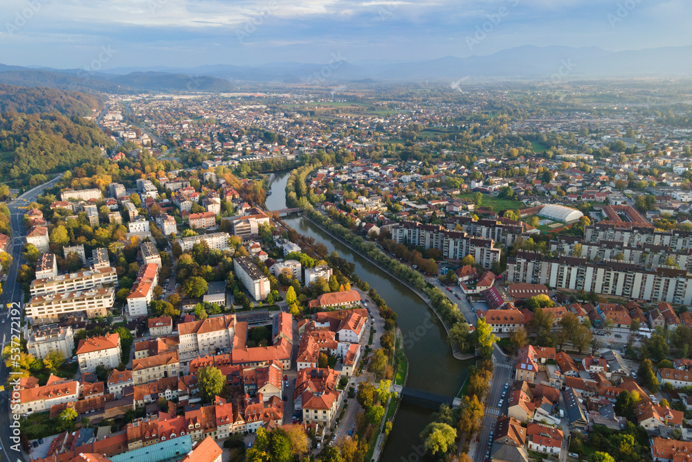 Aerial view of Ljubljana, capital of Slovenia from drone