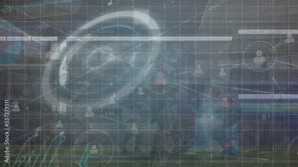 Animation of diverse male rugby players over data processing