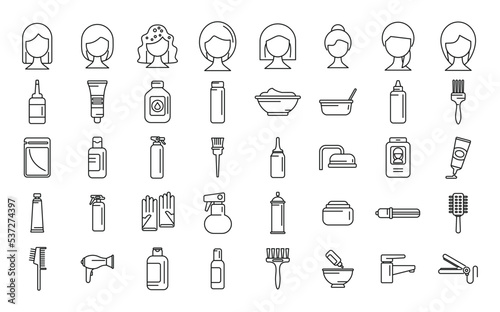 Hair colouring icons set outline vector. Dye shower. Fashion style
