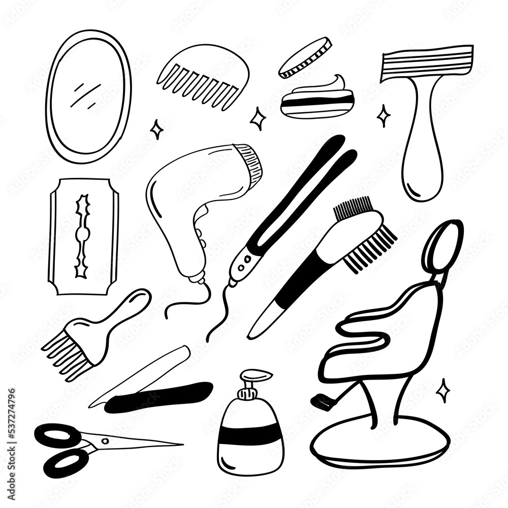 Hand drawn Barber and salon icon in doodle style Hand drawn Barber and salon icon in doodle style