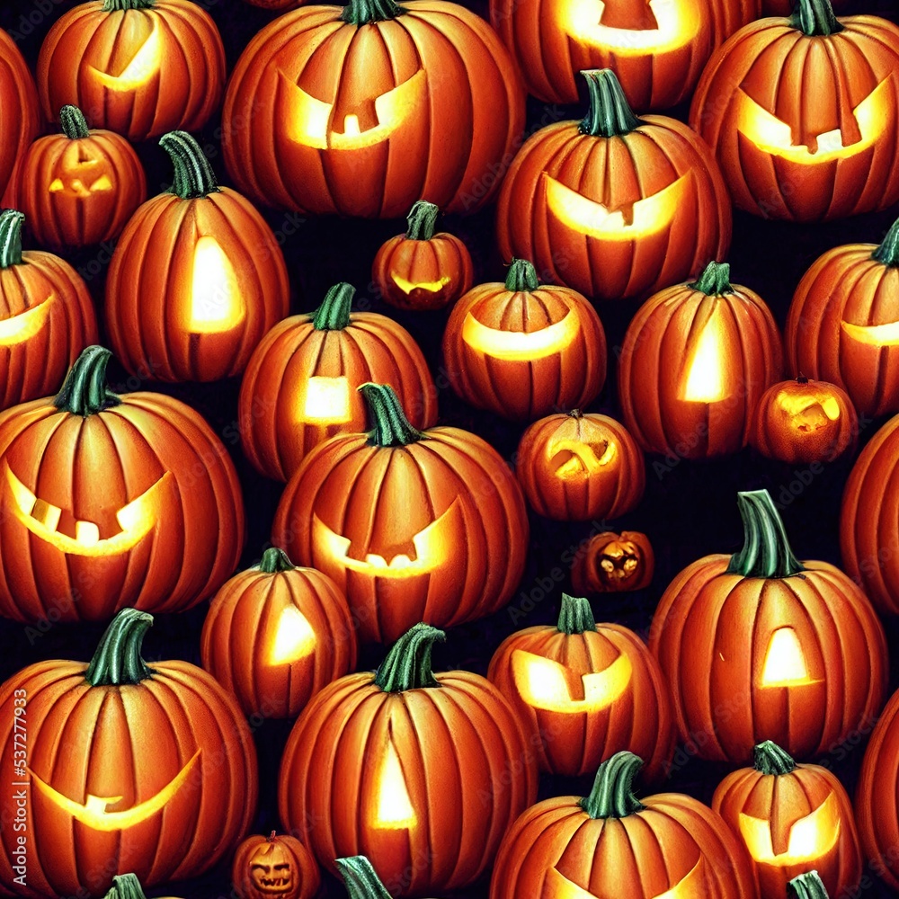 Fototapeta premium seamless tillable repetitive Halloween Pumpkin pattern wallpaper 3D illustration