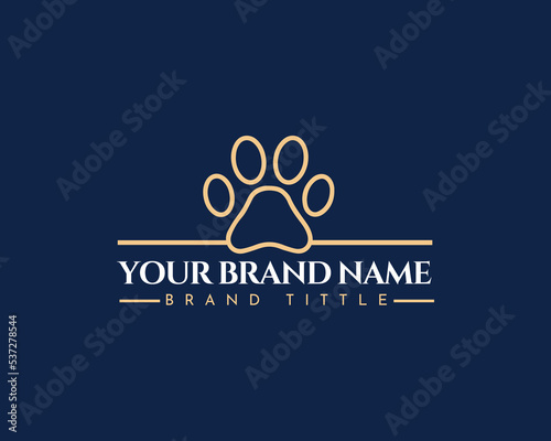 Dog paw line vector logo design