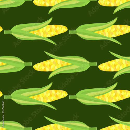 Corn plants seamless pattern. Corn cobs endless wallpaper.