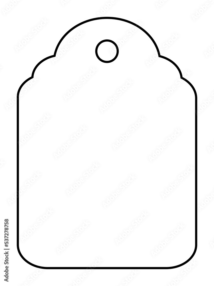 Ggift card, price tag. White shape with black stroke. Isolated png