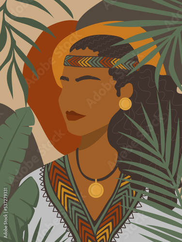 Ethiopian woman abstract portrait, vector illustration art graphic