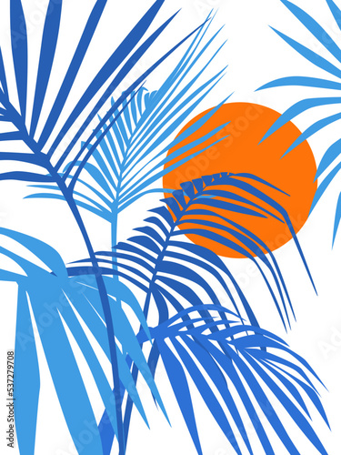palm tree and sun vector illustration print