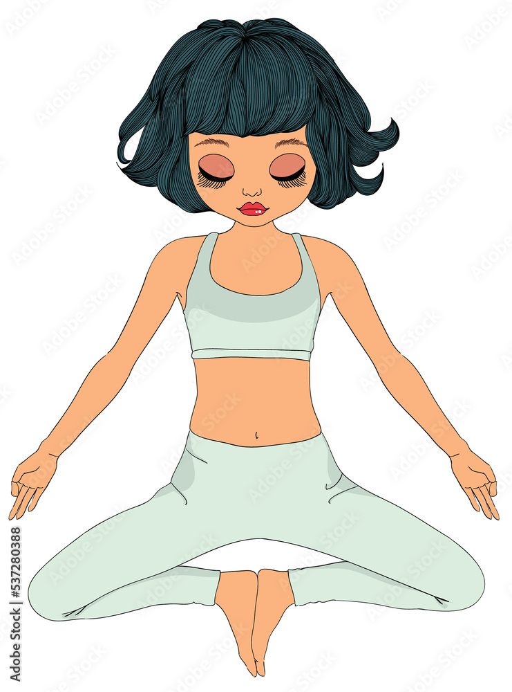 Women are exercising.Doing yoga poses.Lady cartoon doing yoga and meditation to keep the body and mind healthy. Women are exercising.Doing yoga poses.Lady cartoon doing yoga and meditation to keep the body and mind healthy.