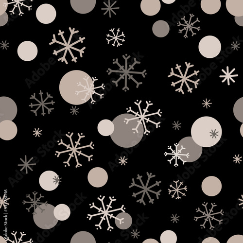Christmas, new year seamless pattern with snowflakes on black background line vector illustration. Design for winter holidays,cold season snowfall.Celebration party background.