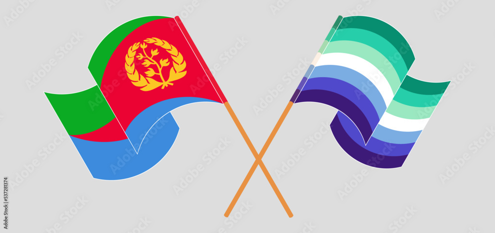 Crossed and waving flags of Eritrea and gay men pride