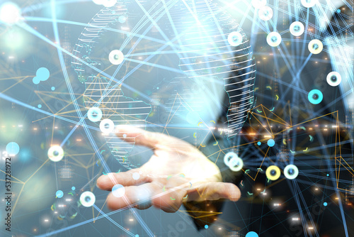 abstract lines with dots over dark background.