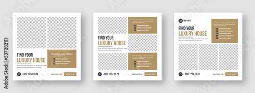 Social media template banner real estate and house sale promotion. Modern and creative social media post design. Set of Editable instagram and facebook post. Minimal and Trendy social media layouts.