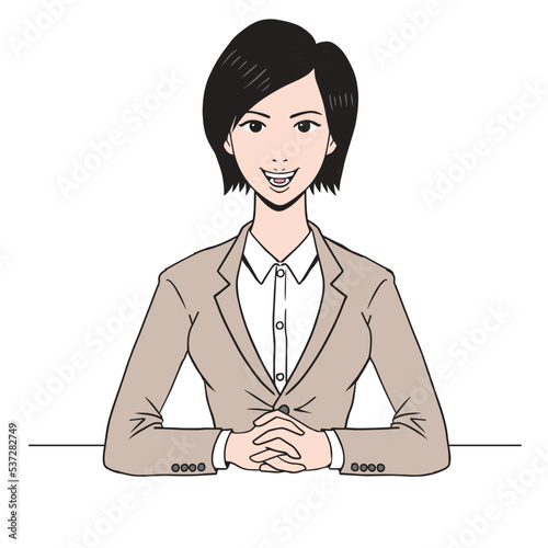 解説する日本人ビジネスウーマン