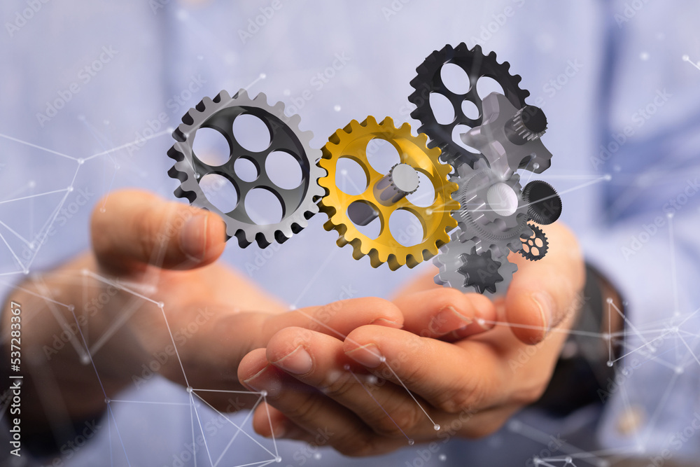 gear system data. Connecting lines and dots.Big data visualization gear system data. Connecting lines and dots.Big data visualization