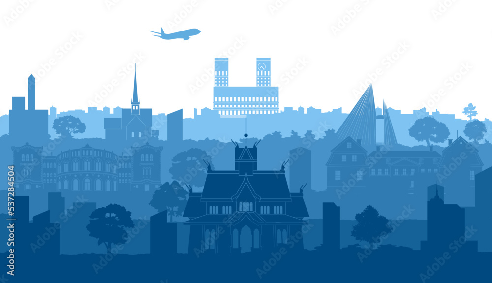 Norway famous landmarks by silhouette style,vector illustration