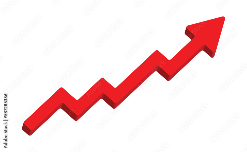 Growing business 3d arrow on white, Profit red arrow, Vector illustration.Business concept, growing chart. Concept of sales symbol icon with arrow moving up. Economic Arrow With Growing Trend. Growing business 3d arrow on white, Profit red arrow, Vector illustration.Business concept, growing chart. Concept of sales symbol icon with arrow moving up. Economic Arrow With Growing Trend.