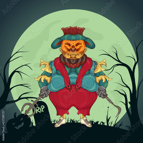 halloween pumpkin monster, witch by concocting with pumpkin