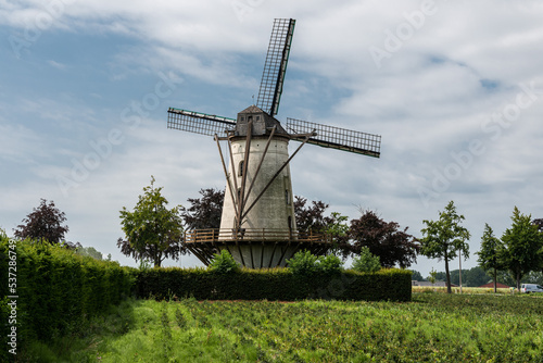 Wetteren, East Flanders Region, Belgium - Belgian traditional windmill in the fields