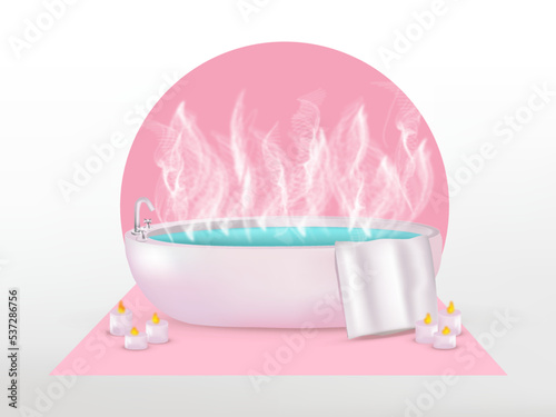 bathtub with steam and candles realistic vector