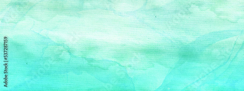 Mint green watercolor stains pattern. Abstract background in grunge style. Panoramic monochromatic texture. 