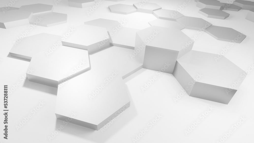 Hexagonal background with white hexagons, abstract futuristic geometric backdrop or wallpaper with copy space for text
