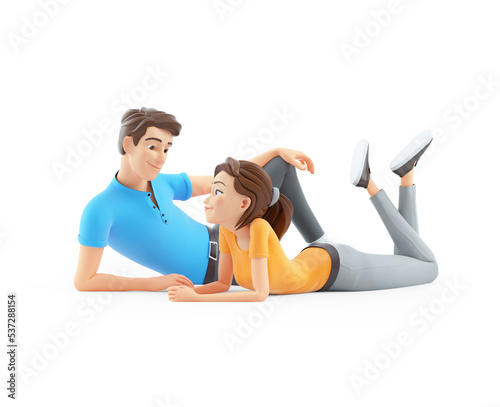 3d romantic couple lying on floor
