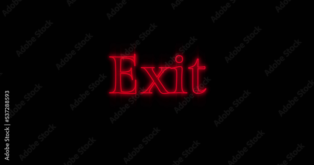 Image of neon exit on black background Image of neon exit on black background