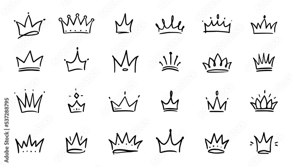 Premium Vector  Doodle crown hand drawn set doodle princess crown queen  tiara line sketch royal element queen king hand drawn simple design element  isolated