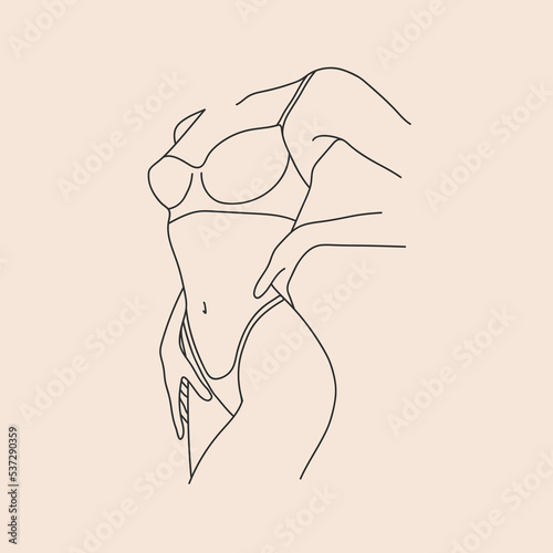 Nude sexy girl. Minimalist line art female figure. Simple body positive elegant poster. Woman body vector. 