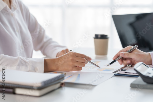 Fotografia, Obraz Business people discussing and meeting in board rood with paper chart on desk
