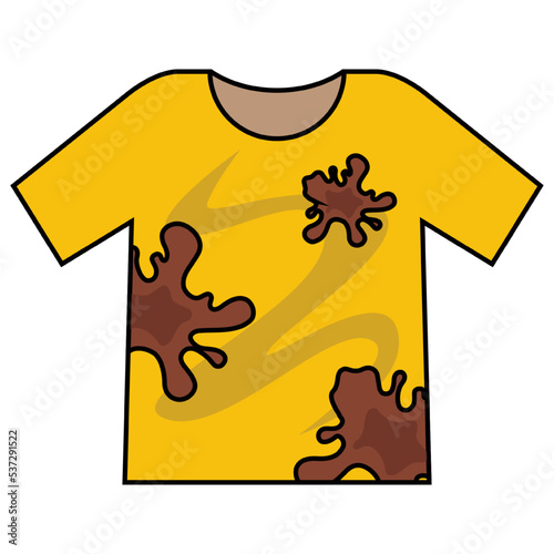dirty men t-shirt with food stain. sweat stains on clothes. flat vector illustration.
