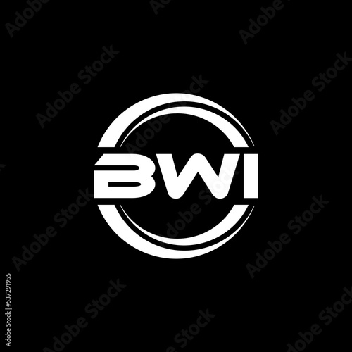 BWI letter logo design with black background in illustrator, vector logo modern alphabet font overlap style. calligraphy designs for logo, Poster, Invitation, etc. photo