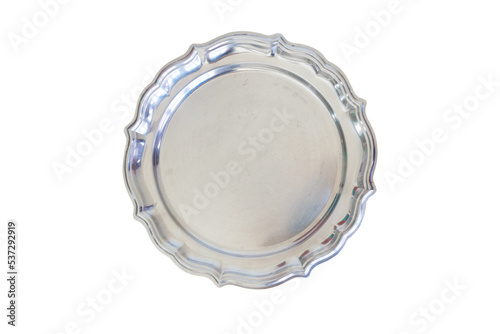 Silver metal tray top view