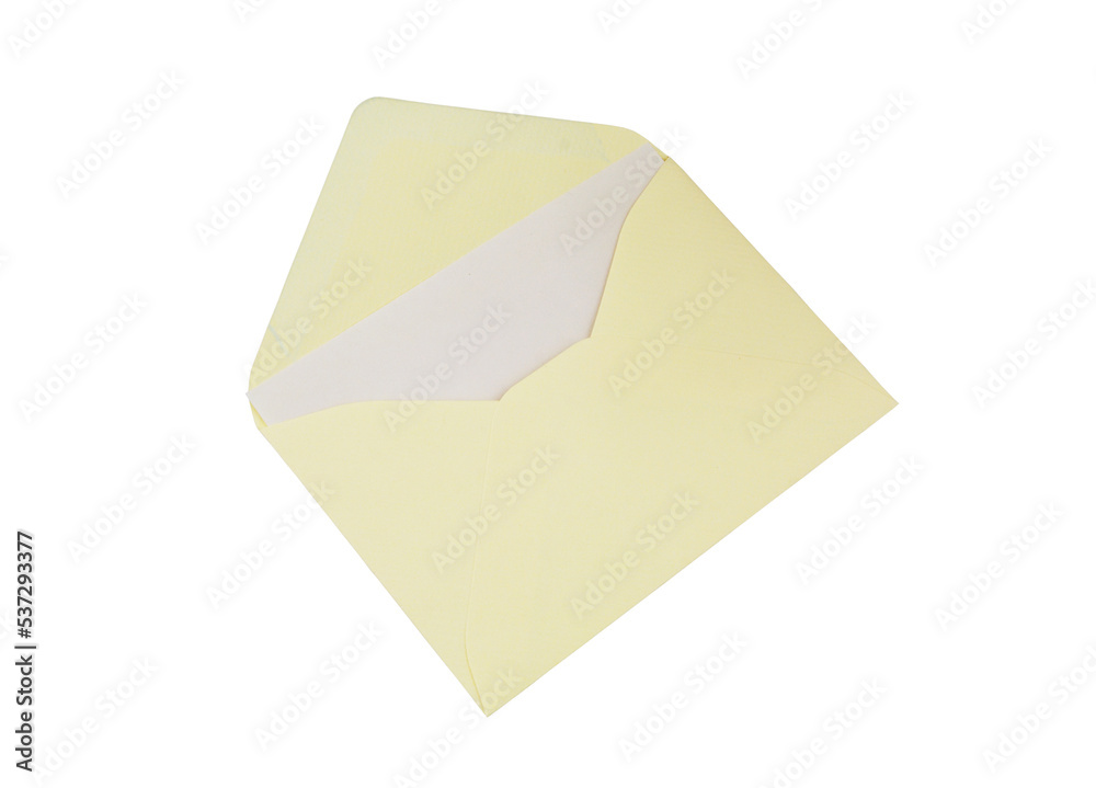 Envelope with blank white paper isolated on white background Envelope with blank white paper isolated on white background