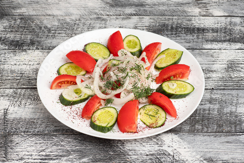 Salad, salad with vegetables on a wooden white background