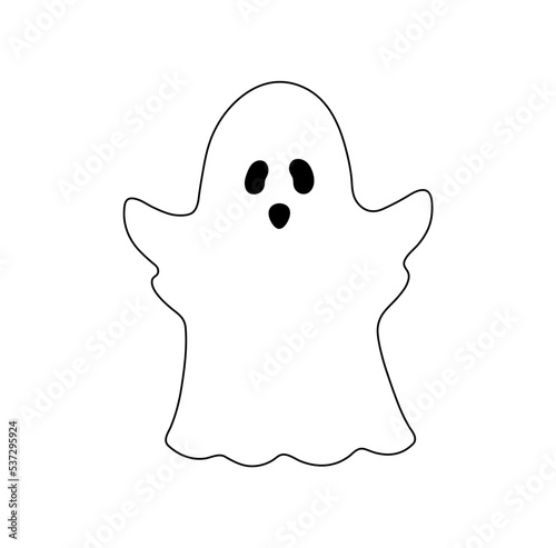 Vector isolated cute cartoon flying frightening ghost with eye holes under white sheet  colorless black and white contour line easy drawing