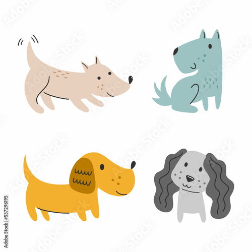 Cute dog. Character for children book. Pet. Vector illustration in doodle style. Puppy.