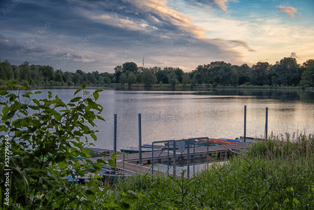 Summer sunset on the lake, Ingolstadt, baggersee
