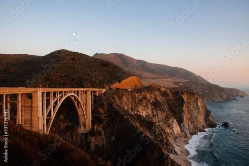 Historical Bixby Bridge in Big Sur during the sunset, California 