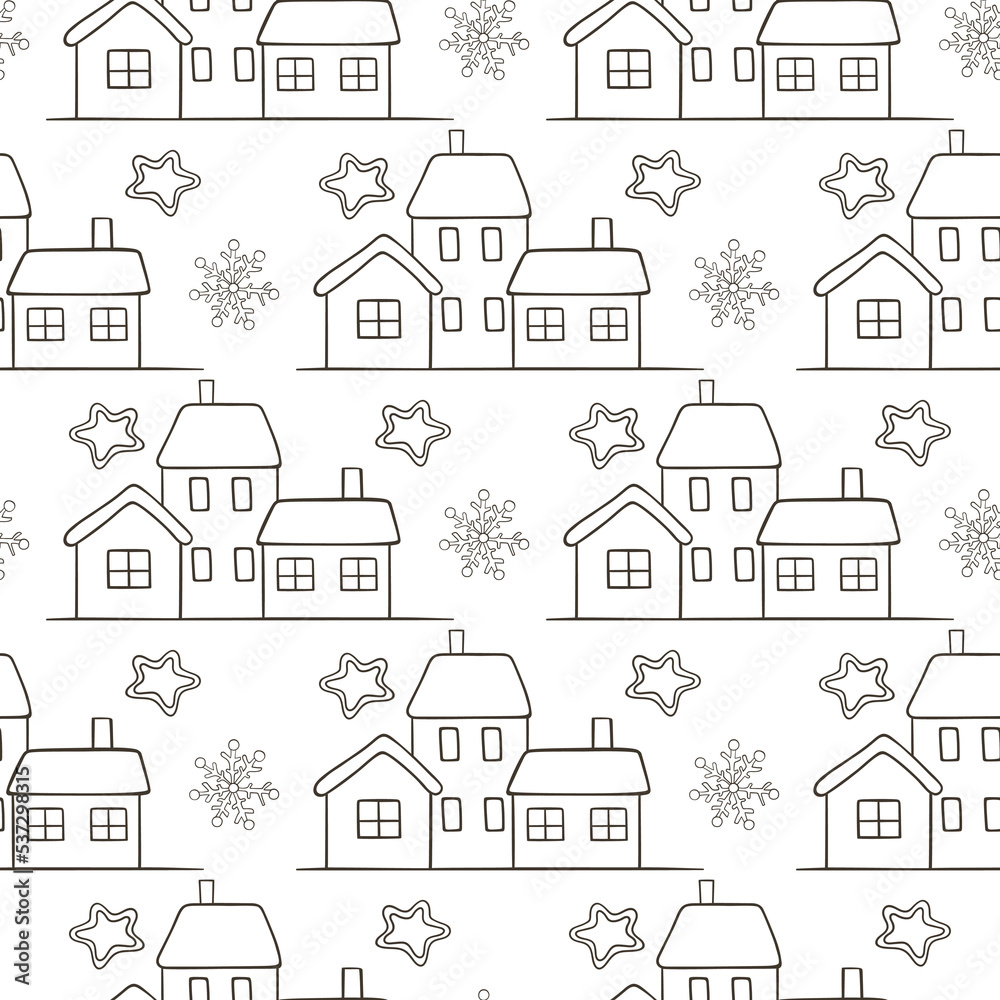 Christmas seamless pattern with snowy houses